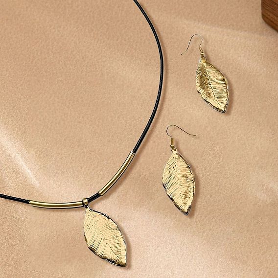 Комплекты из литого сплава серег и ожерелий с подвесками, ожерелья из восковой веревки для женщин