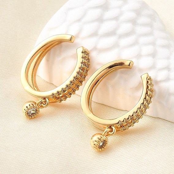 Латунные серьги-манжеты из прозрачного кубического циркония, С-образный с плоским круглым