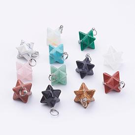 Gemstone Pendants, with 201 Stainless Steel Split Rings, Stainless Steel Color, Merkaba Star