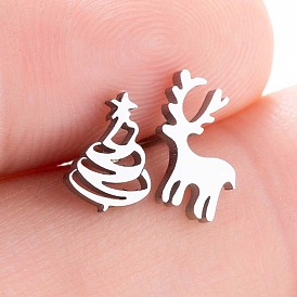 Asymmetric Deer Stud Earrings - Cute, Simple, Christmas Tree, Elegant, Accessories.