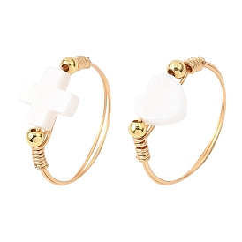 Натуральная пресноводная ракушка с кольцами из медной проволоки, сердце