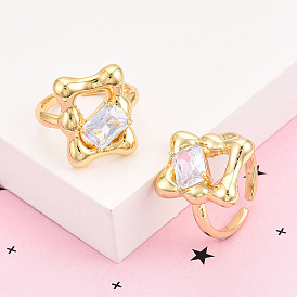 Латунные кольца-манжеты с микропаве и прозрачным цирконием для женщин, без кадмия и без свинца, прямоугольные