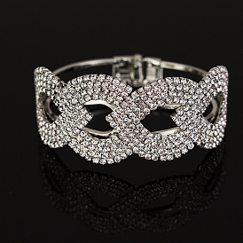 Fashionable Hollow-out Full Diamond Bracelet and Bangle Set with Shiny Rhinestones
