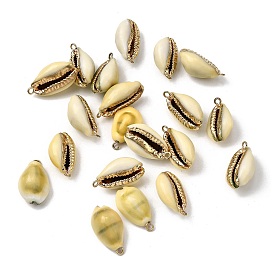 Подвески из натуральной каури, подвески в форме ракушки с латунной окантовкой