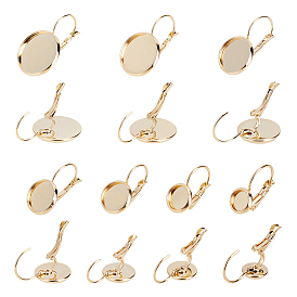 14Pcs 7 Style Flat Round 304 Stainless Steel Leverback Earring Settings