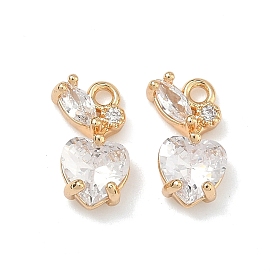 Латунные микропаве прозрачные подвески с фианитом, сердце прелести