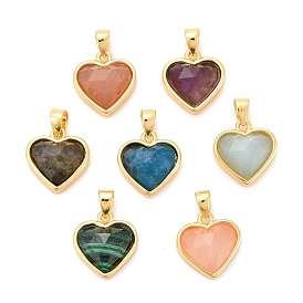 Natural Gemstone Charms, with Real 18K Gold Plated Brass Findings, Long-Lasting Plated, Lead Free & Cadmium Free, Heart