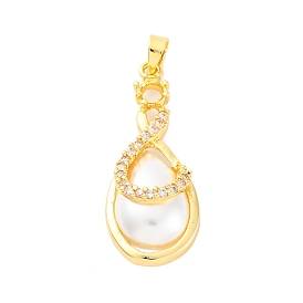 Латунные микро проложить кубического циркония подвески, слезинки, с ABS имитации жемчуга, стойки покрытие, долговечный, без свинца и без кадмия