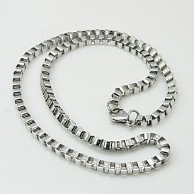 304 chaîne de boîte de colliers en acier inoxydable colliers hommes, avec fermoir pince de homard, 20.27 pouce (51.5 cm)