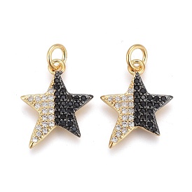 Brass Micro Pave Clear & Black Cubic Zirconia Pendants, Long-Lasting Plated, Star