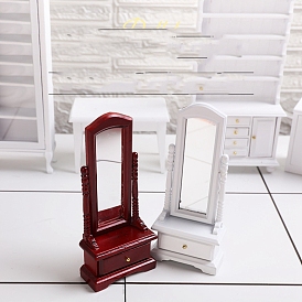 Wooden Mini Full-Length Dressing Mirror with Drawer, for Doll House Decor
