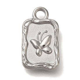 Anti-Tarnish 304 Stainless Steel Pendants, Rectangle with Butterfly Charm