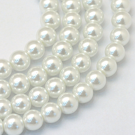 Baking Painted Glass Pearl Bead Strands, Pearlized, Round