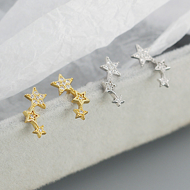 S925 Sterling Silver Star Stud Earrings, with Rhinestone
