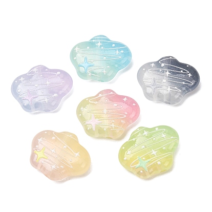 Printed Transparent Acrylic Beads, Cloud with Star, Gradient Color