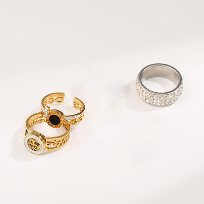 304 Кольца для пальцев/манжеты из нержавеющей стали с кристаллами и стразами