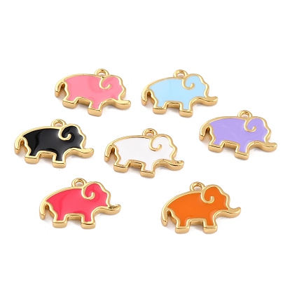 Golden Brass Enamel Pendants, Long-Lasting Plated, Elephant