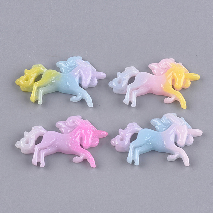 Cabuchones de resina, con polvo del brillo, unicornio