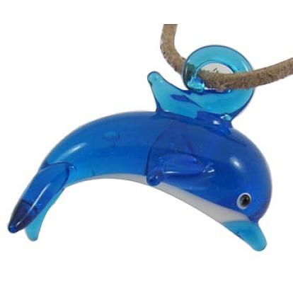 Handmade Lampwork Pendant, Dolphin, 38x26mm, Hole: 5mm