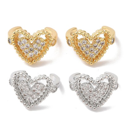 Hollow Heart Brass Micro Pave Cubic Zirconia Cuff Earrings for Women