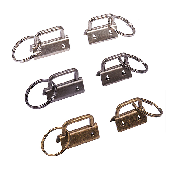 Iron Split Key Rings, Keychain Clasp Findings, with Ribbon Ends