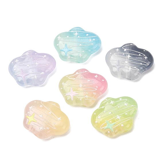 Printed Transparent Acrylic Beads, Cloud with Star, Gradient Color