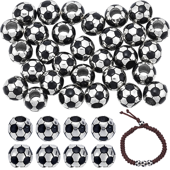30Pcs Tibetan Style Alloy European Beads, Football, Large Hole Beads