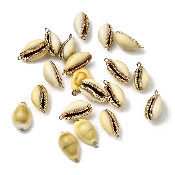 Подвески из натуральной каури, подвески в форме ракушки с латунной окантовкой