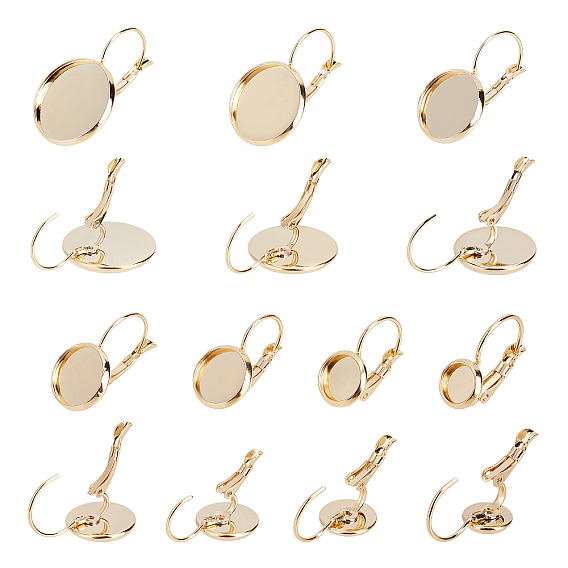 14Pcs 7 Style Flat Round 304 Stainless Steel Leverback Earring Settings