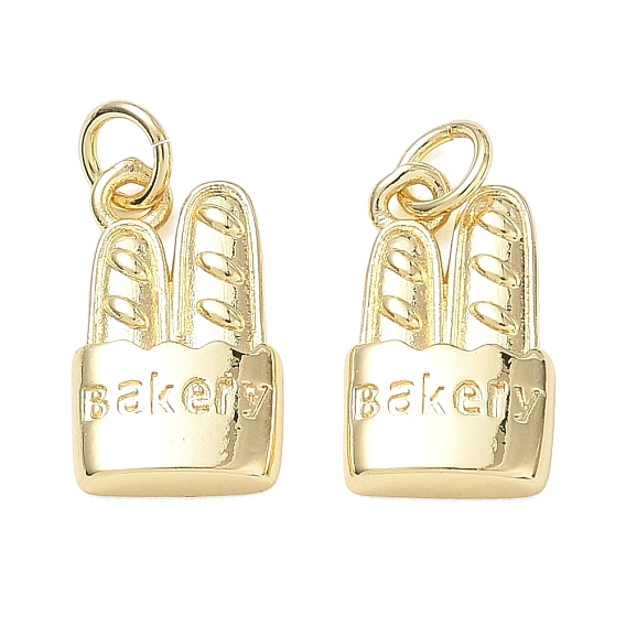 Rack Plating Brass Pendants, Baguette Bread Charm, with Jump Ring, Cadmium Free & Lead Free, Long-Lasting Plated