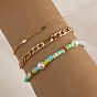 Elastic Beaded Bracelet Set with Fine Chains and Pearls (3 Pieces) for Women