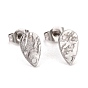 304 Stainless Steel Stud Earring Findings, with Hole, Textured Teardrop