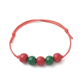 Bracelet en perles rondes tressées en bois, bracelet ajustable en polyester ciré pour femme