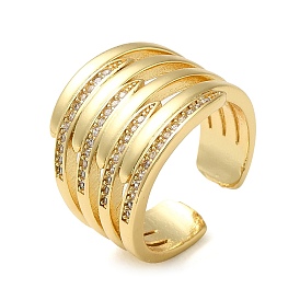 Brass Micro Pave Cubic Zirconia Open Cuff Ring, Hollow Wide Finger Ring