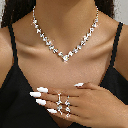 Комплект из плоской круглой латунной цепочки со стразами и серег-гвоздиков для женщин