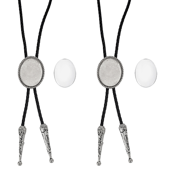 DIY Blank Bollo Tie Buckle Making Kits, include Cowhide Leather Chain Belts, Alloy Findings & Glass Cabochons