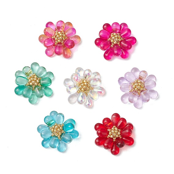 Подвески из прозрачного стекла в форме капли, цветок, с круглыми стеклянными бусинами и бисером и 304 открытыми соединительными кольцами из нержавеющей стали