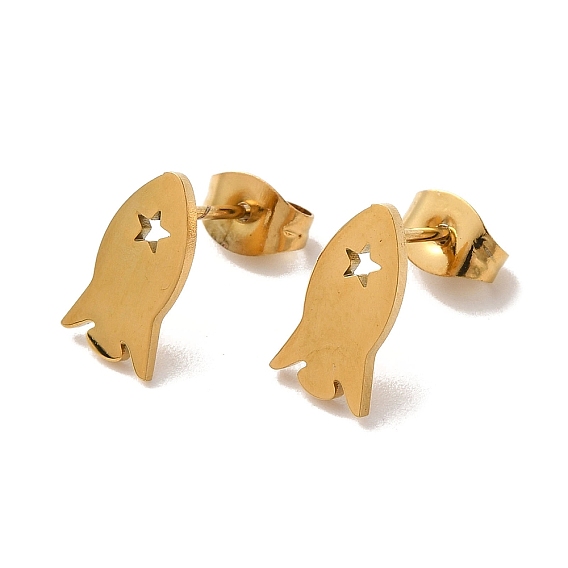 PVD Vacuum Plating 304 Stainless Steel Stud Earrings, Rocket with Star