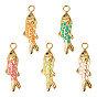 5Pcs 5 Colors 304 Stainless Steel Enamel Pendants, Fish Charms, Ion Plating(IP), Real 14K Gold Plated