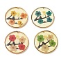 Plating Brass & Transparent Epoxy Resin & Dried Flower Pendants, Flat Round with Flower & Butterfly Pattern Charm, with Glitter Powder