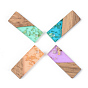 Transparent Resin & Walnut Wood Pendants, with Gold Foil, Rectangle,