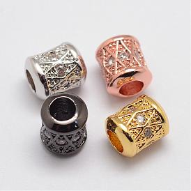 Brass Micro Pave Cubic Zirconia Beads, Column, Lead Free & Nickel Free