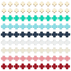 70Pcs 7 Colors Synthetic Coral Beads, Dyed, Cross, with 20Pcs Golden Tone Cross Brass Beads