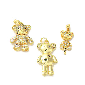 Brass Micro Pave Cubic Zirconia Pendants, Real 18K Gold Plated Bear Charms