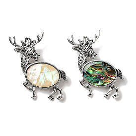 Tibetan Style Alloy Elk Brooches, with Natural Shell
