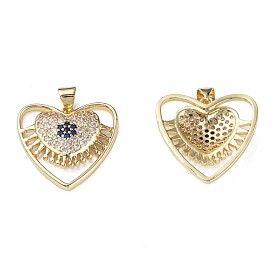Brass Micro Pave Cubic Zirconia Pendants, with Brass Snap on Bails, Nickel Free, Real 18K Gold Plated, Heart