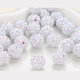 Chunky Resin Rhinestone Bubblegum Ball Beads, UV Plated Color, Round