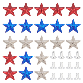 30 наборы 3 цвета цинковый сплав одежда полутрубчатые заклепки, заклепка столкновения, с ногтем платинового тона, для одежды сумка обувь кожаная поделка, звезда