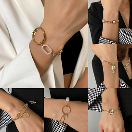 Minimalist Geometric Pearl Chunky Chain Bracelet for Unisex Cool and Edgy Fashion Accessory