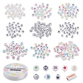 DIY Jewelry Making Kits, Including Round & Flat Round & Rectangle & Cube Acrylic Beads, Elastic Crystal Thread